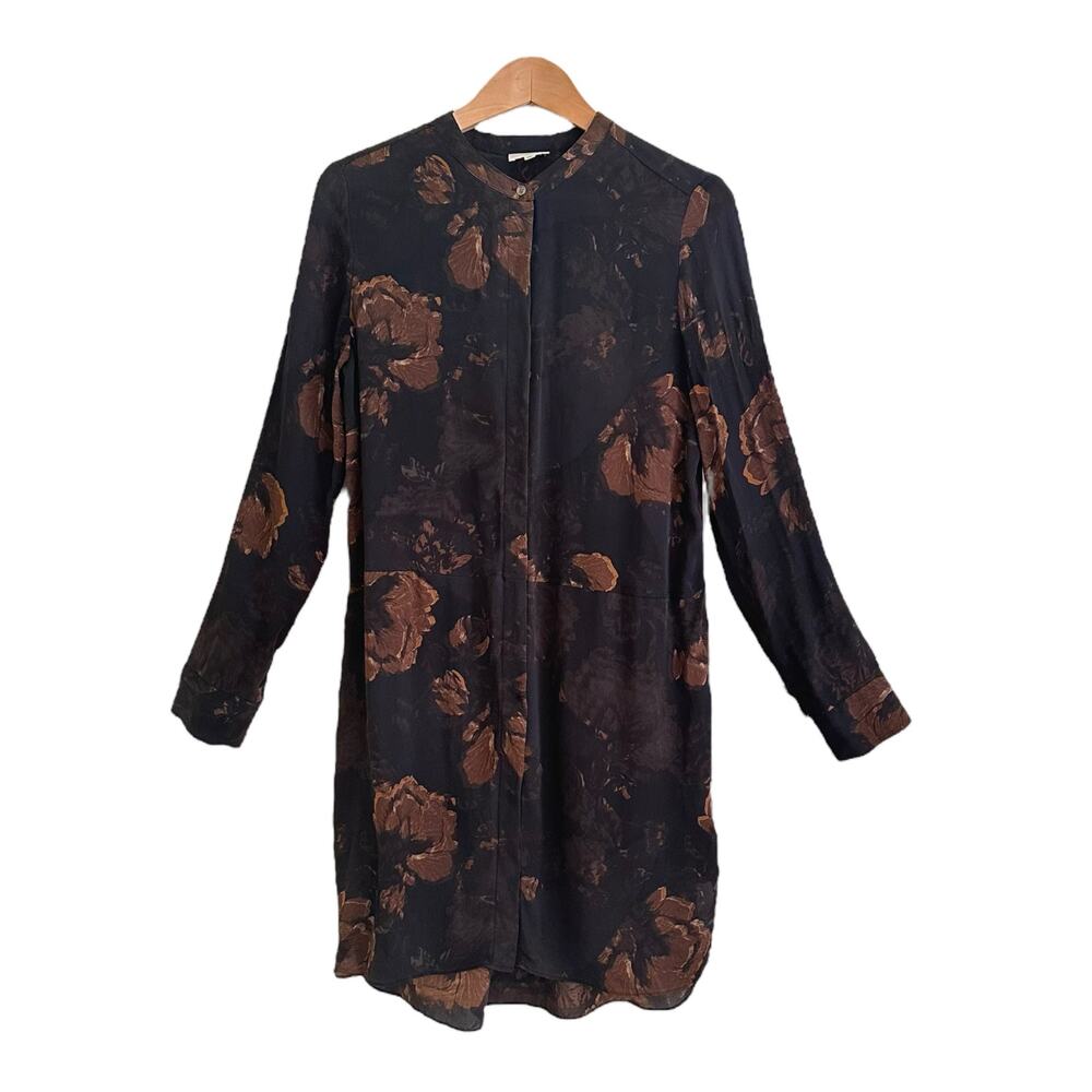 Wilfred Bossut Silk Button Down Dark Floral Dress Sz Small